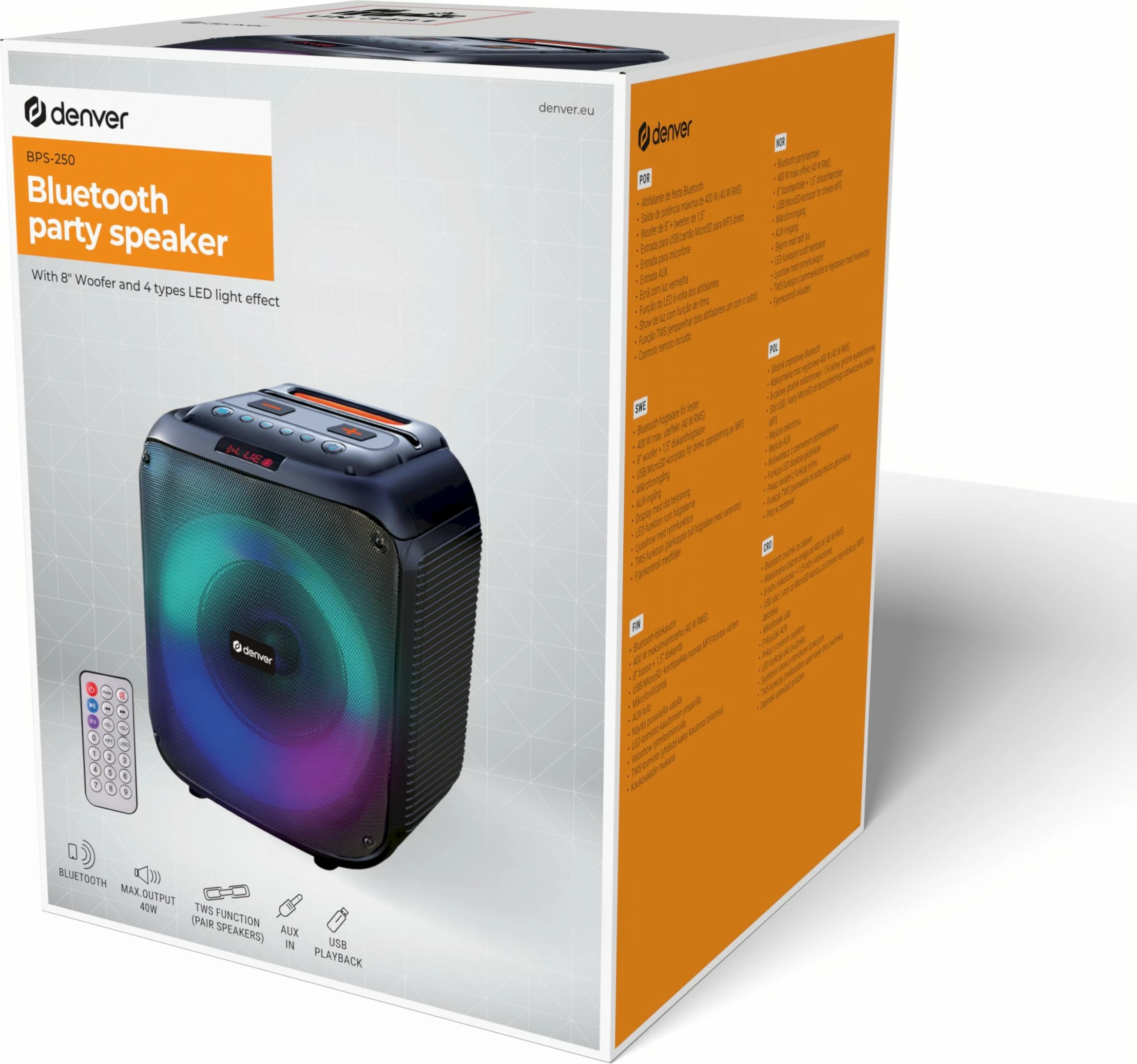 Altoparlant Denver BPS-250, party, me drita LED