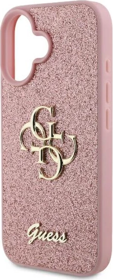 Mbështjellës Guess Fixed Glitter Big 4G për iPhone 16, Rozë