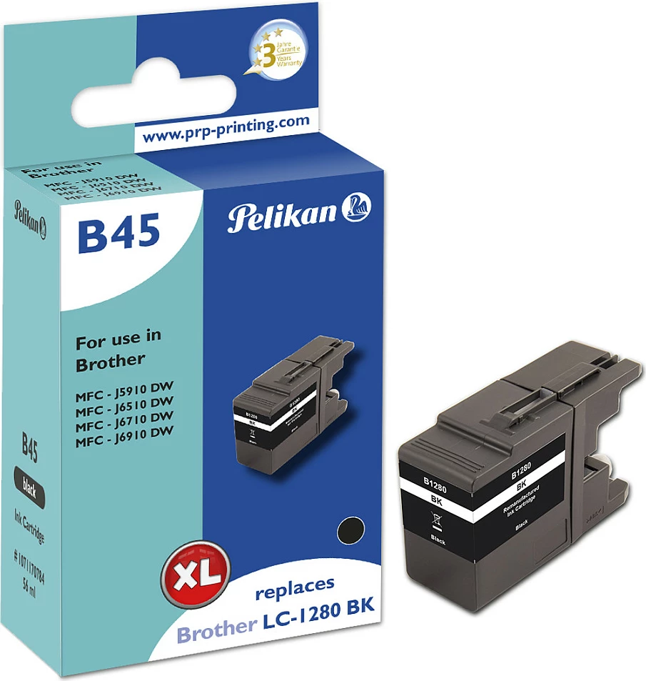 Kartushë boje Pelikan B45, XL, kompatibile me Brother LC-1280BK, e zezë
