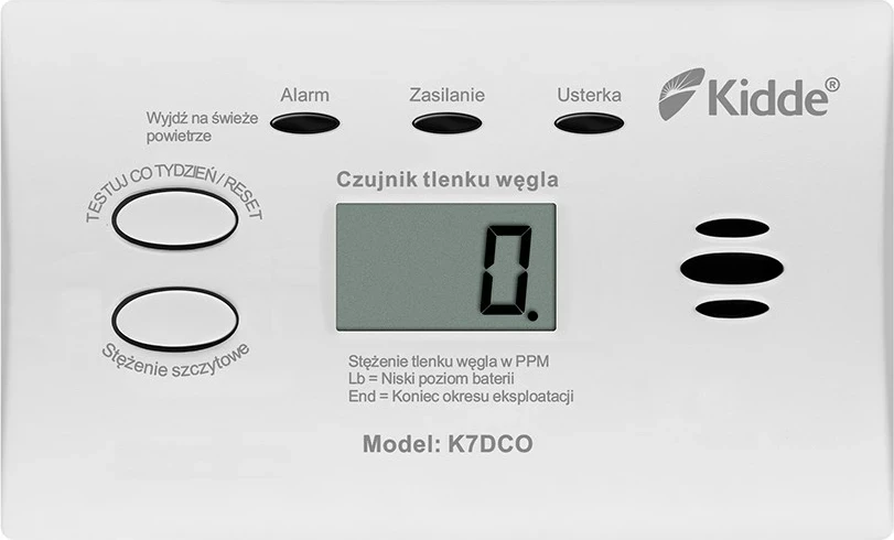 Detektor monoksidi karboni Kidde K7DCO me ekran, Bardhë