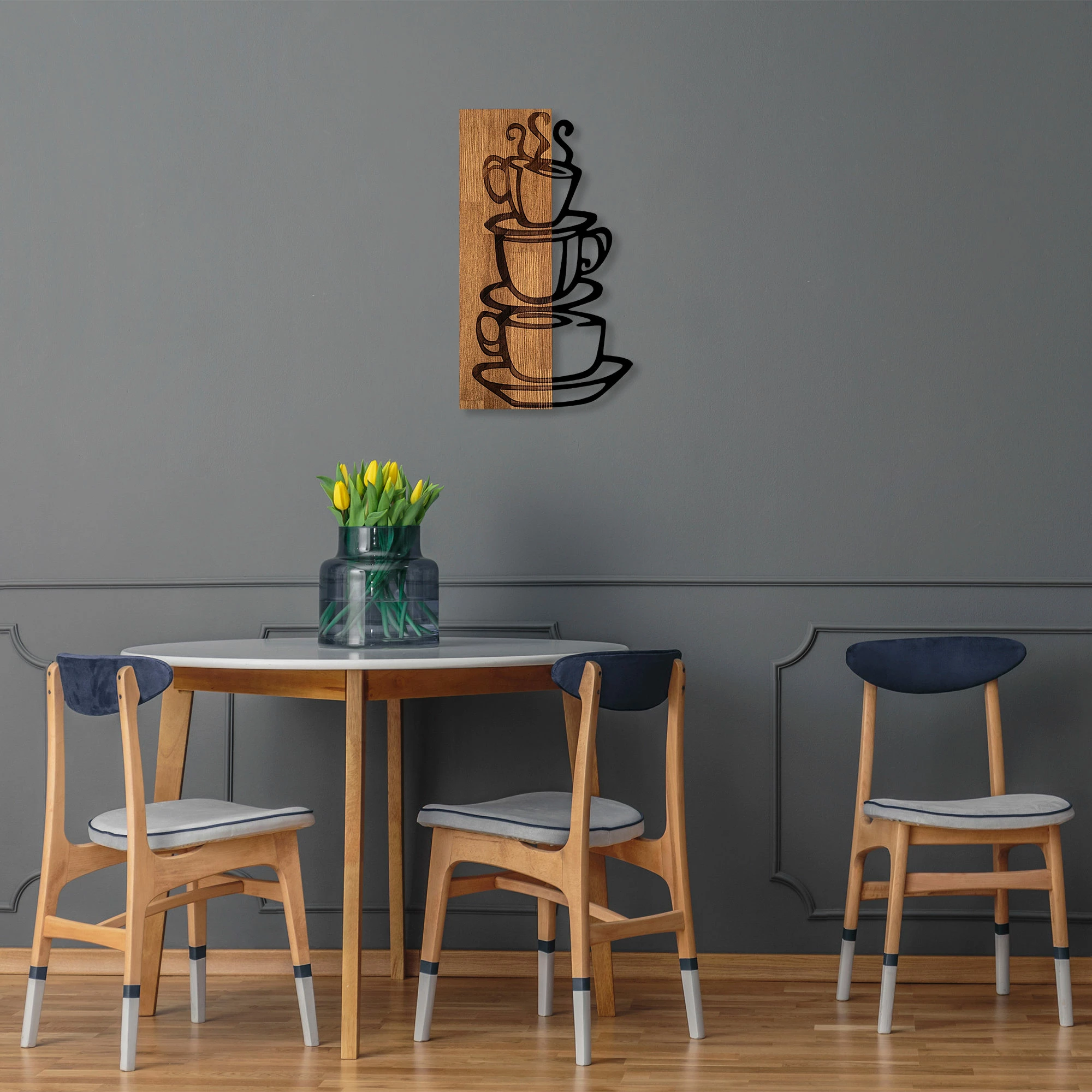 Aksesor dekorativ për mur, dru arre dhe metal, Wallity MA-296, 58x34cm