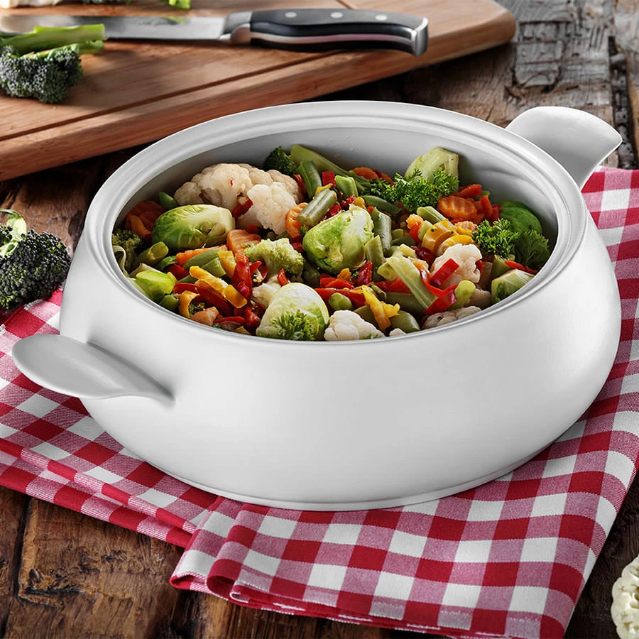 Tenxhere porcelani rezistente ndaj zjarrit, e bardhë, Hermia Concept, PF28TNCKY00, 3.6L me kapak dhe dorezë silikoni