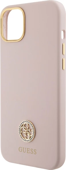Mbështjellës Guess Silicone Logo Strass 4G për iPhone 15, Rozë e çelët
