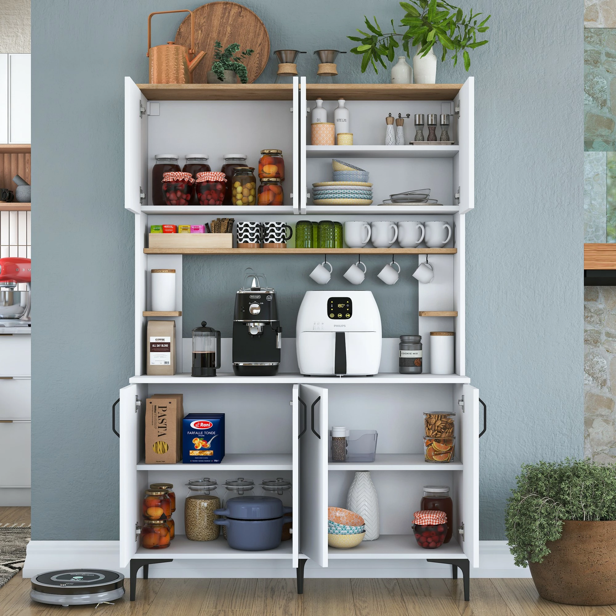 Dollap multifunksional Hanah Home, JE176 - 3291, ngjyrë e bardhë dhe arre