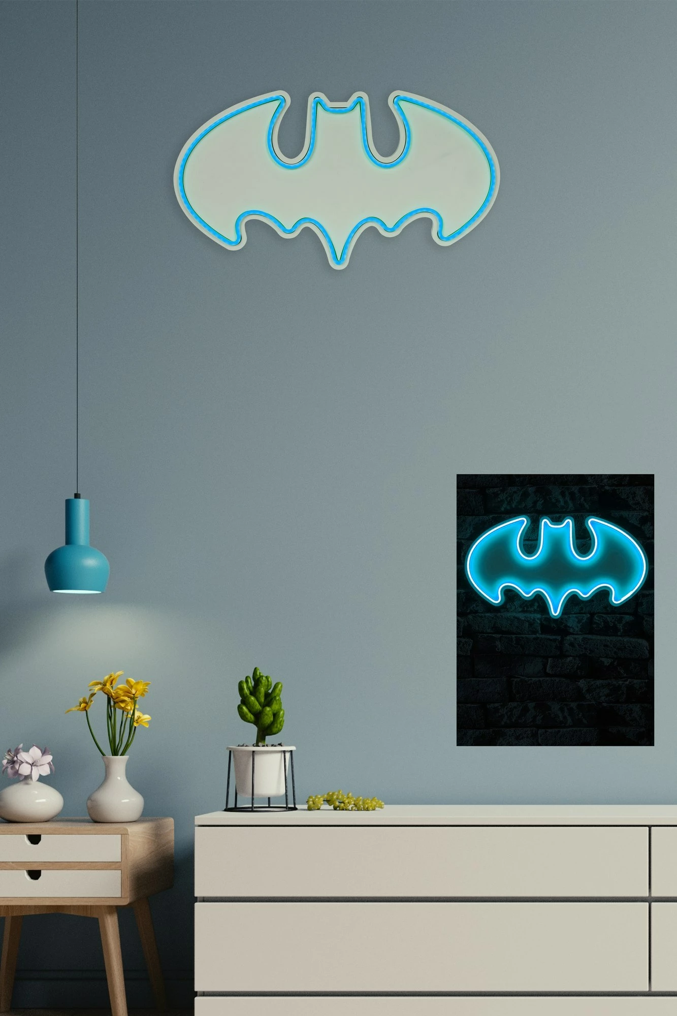 Dritë dekorative murale LED, formë Batman, ngjyrë blu