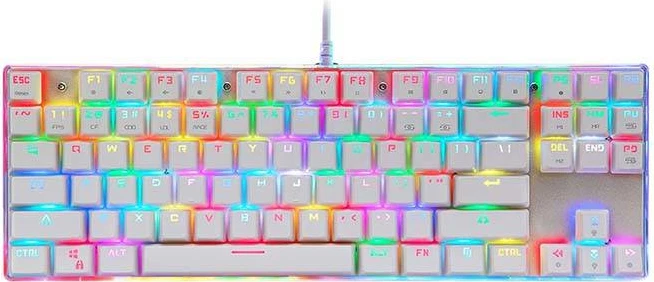 Tastierë mekanike Motospeed K87S RGB, 87 taste, me kabllo, e bardhë