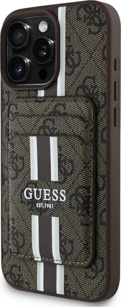 Mbështjellës Guess 4G Stripes me portofol MagSafe për iPhone 16 Pro Max, Kafe