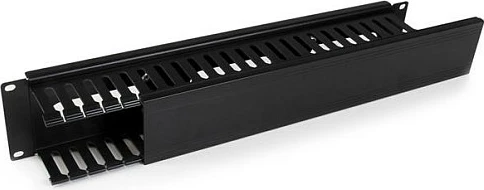 Panel menaxhimi kabllove rack StarTech 2U Finger Duct horizontal me kapak, 19", i zi