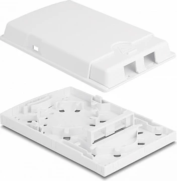 Kuti lidhëse fibër optike DeLOCK, montim në mur, 2x SC Simplex ose LC Duplex, 84x130x24 mm, e bardhë