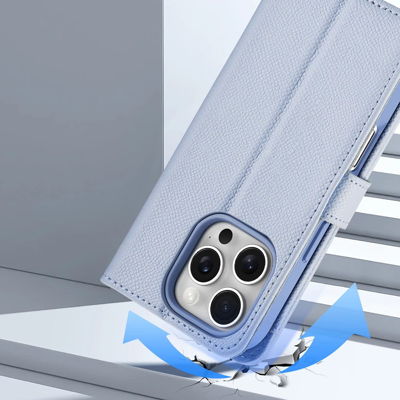 Mbështjellës Dux Ducis Lawa për iPhone 16 Pro Max, me portofol magnetik të ndashëm, kaltër