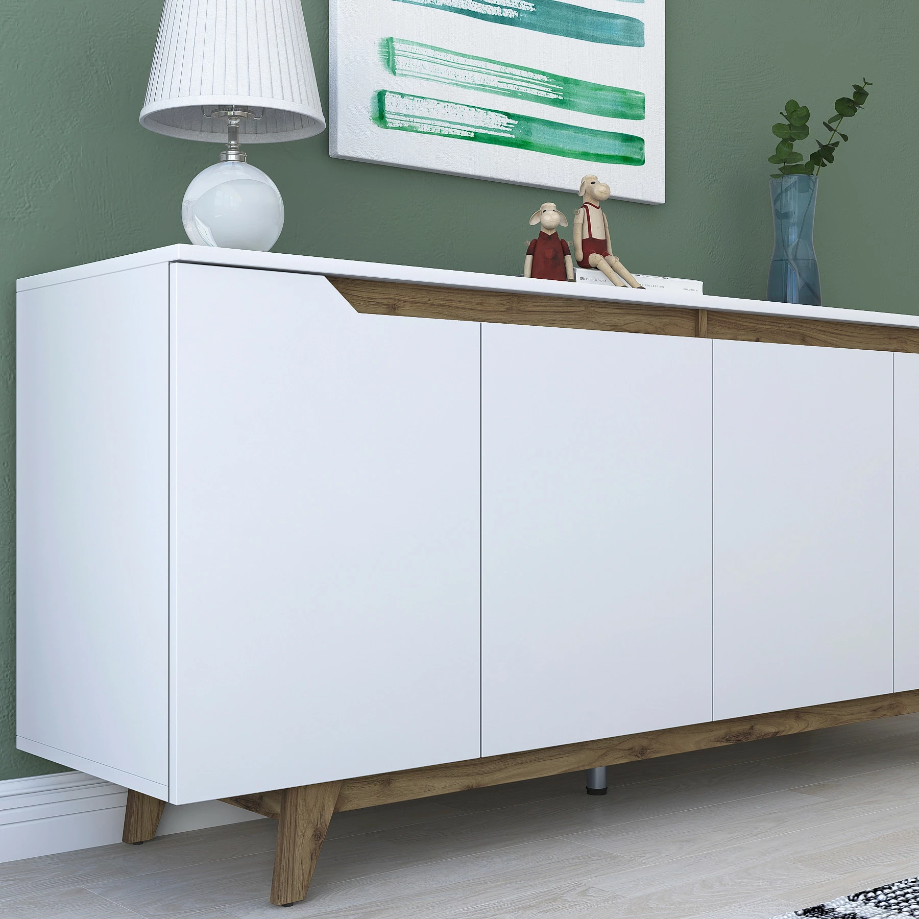 Konsolë moderne Skye Decor, e bardhë dhe arre, GD102 - 1874