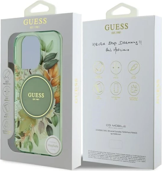 Mbështjellës Guess IML Flower & Tonal Circle MagSafe për iPhone 16 Pro, i gjelbër