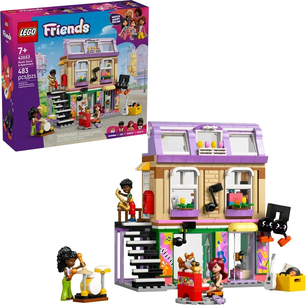 Set LEGO Friends Music Store & Apartment 42653, 3 minifigura, për fëmijë 7+