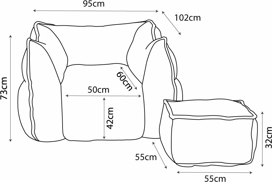 Set ulëse Sponge me këmbështetëse, ngjyrë terrakote, 95x102x73cm