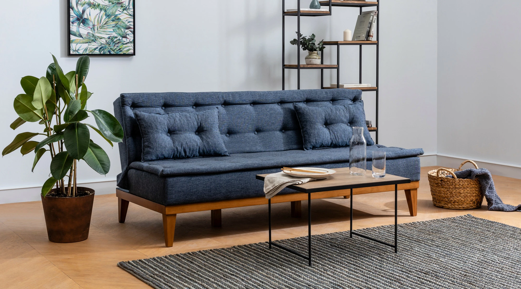 Set divan-krevat Atelier del Sofa, ngjyrë kaltër e errët, Fuoco-TKM06-1048