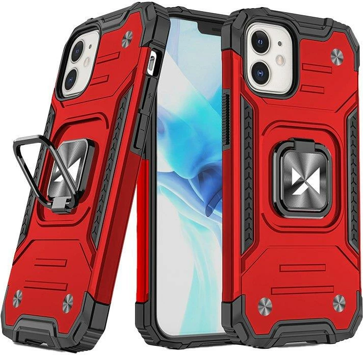 Mbështjellës Wozinsky Ring Armor për iPhone 14, me unazë dhe mbajtëse, Kuq