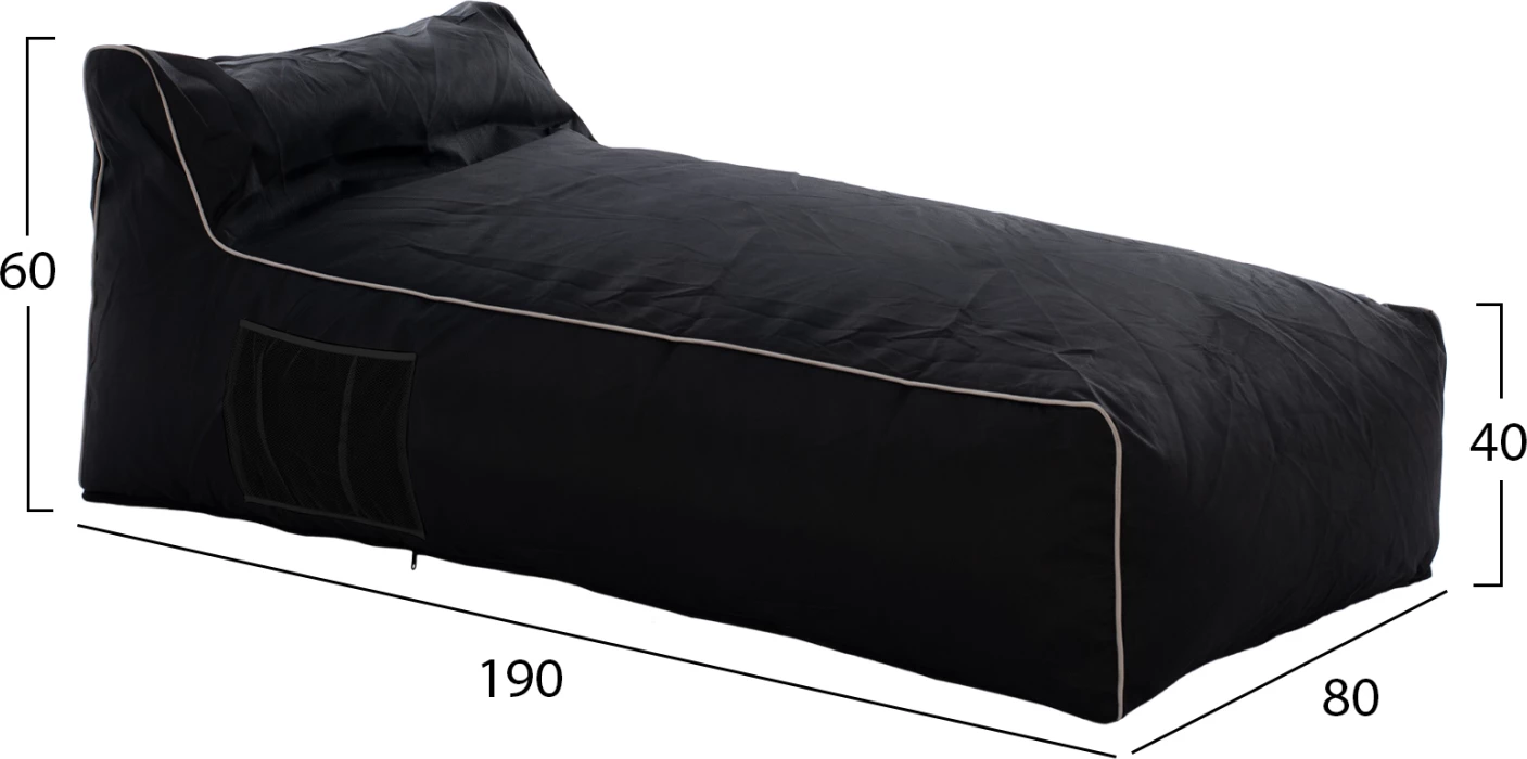 Pouf shtrirës WADELIN FH5774.12 me textilene të zezë dhe rreth të bardhë 190x80x40-60 cm