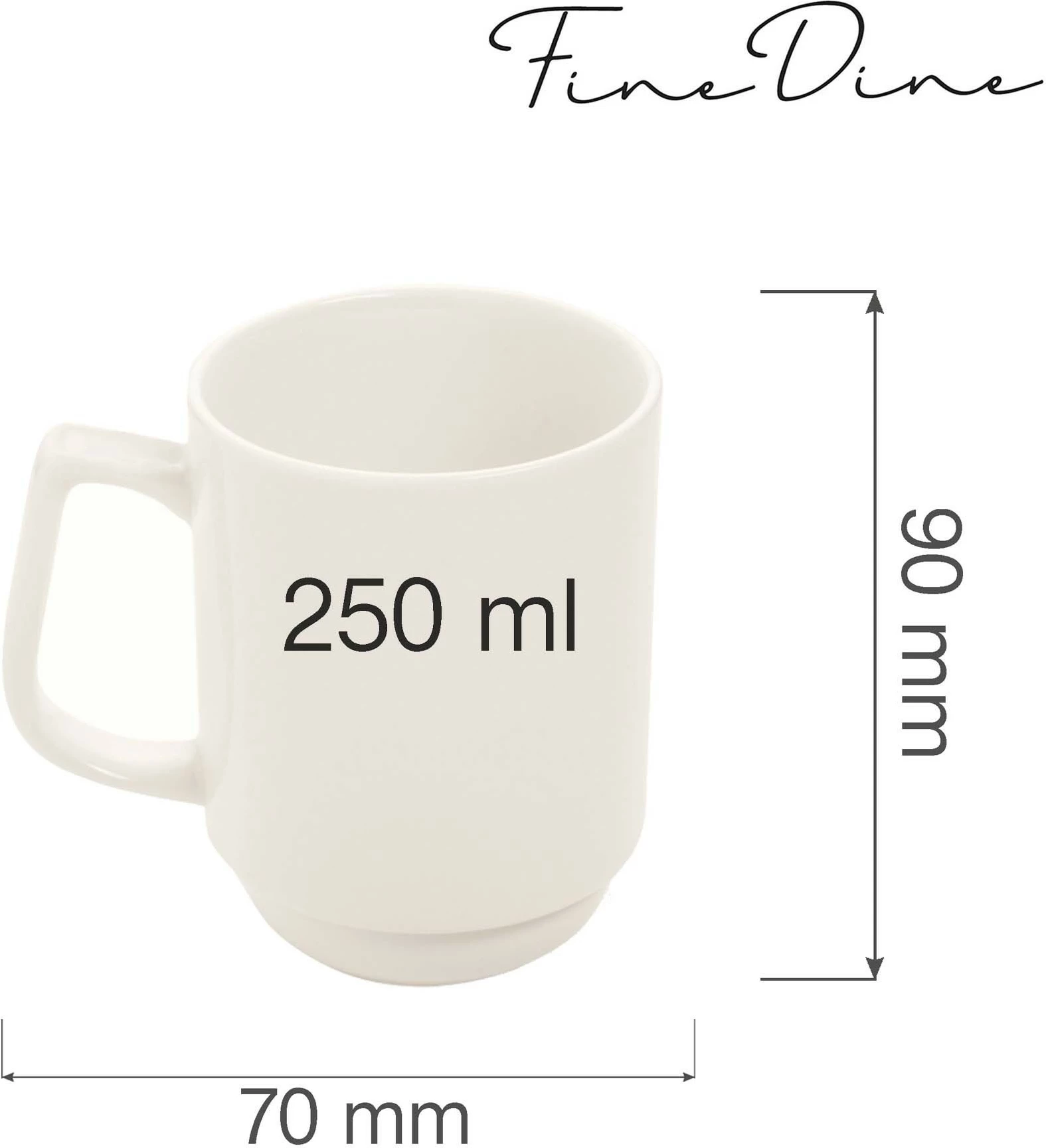 Mug porcelani Fine Dine Crema 250 ml, stackable, krem, set 6 copë