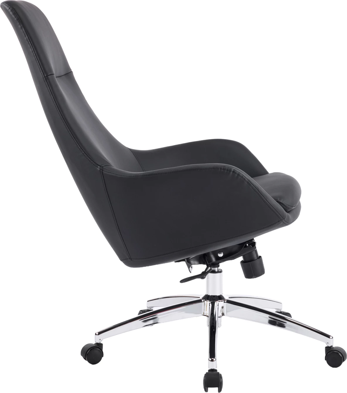 Karrige zyre BEKKER, lëkurë PU e zezë, bazë kromi, 67x67x126cm