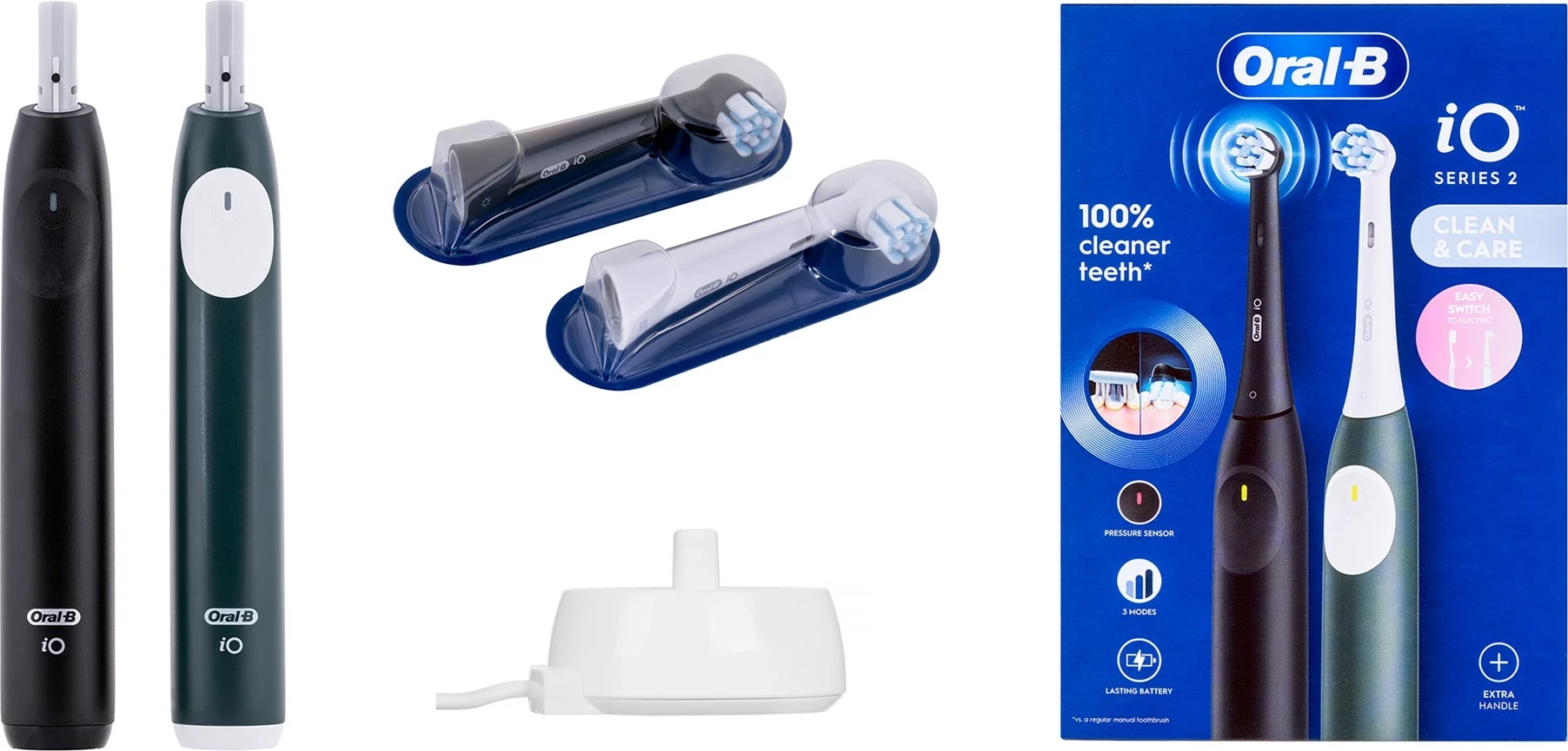 Furçë dhëmbësh elektrike Braun Oral-B iO Series 2 +1, e zezë dhe e gjelbër, set prej 2 copë