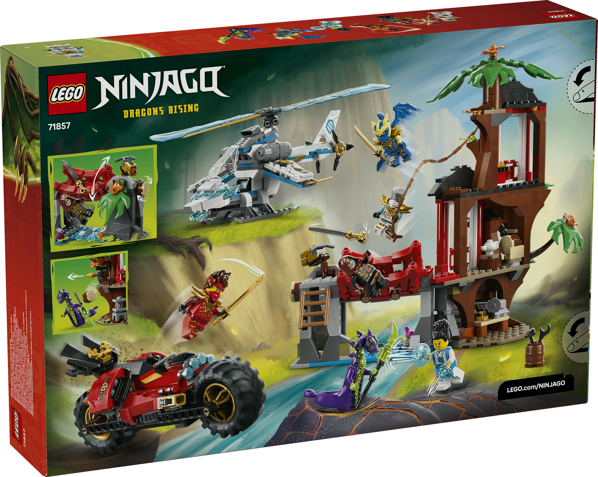Set ndërtimi LEGO NINJAGO 71857 Ninja Vehicle Tree House Battle, 642 pjesë, 6 minifigura, multikolor