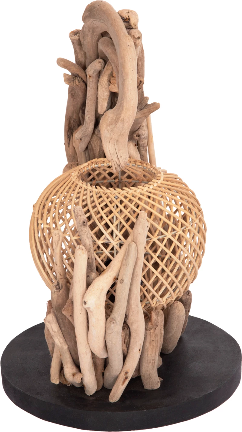 Llambë tavoline dekorative ASHIN, dru i rrjedhur & rattan, 30x30x49Hcm