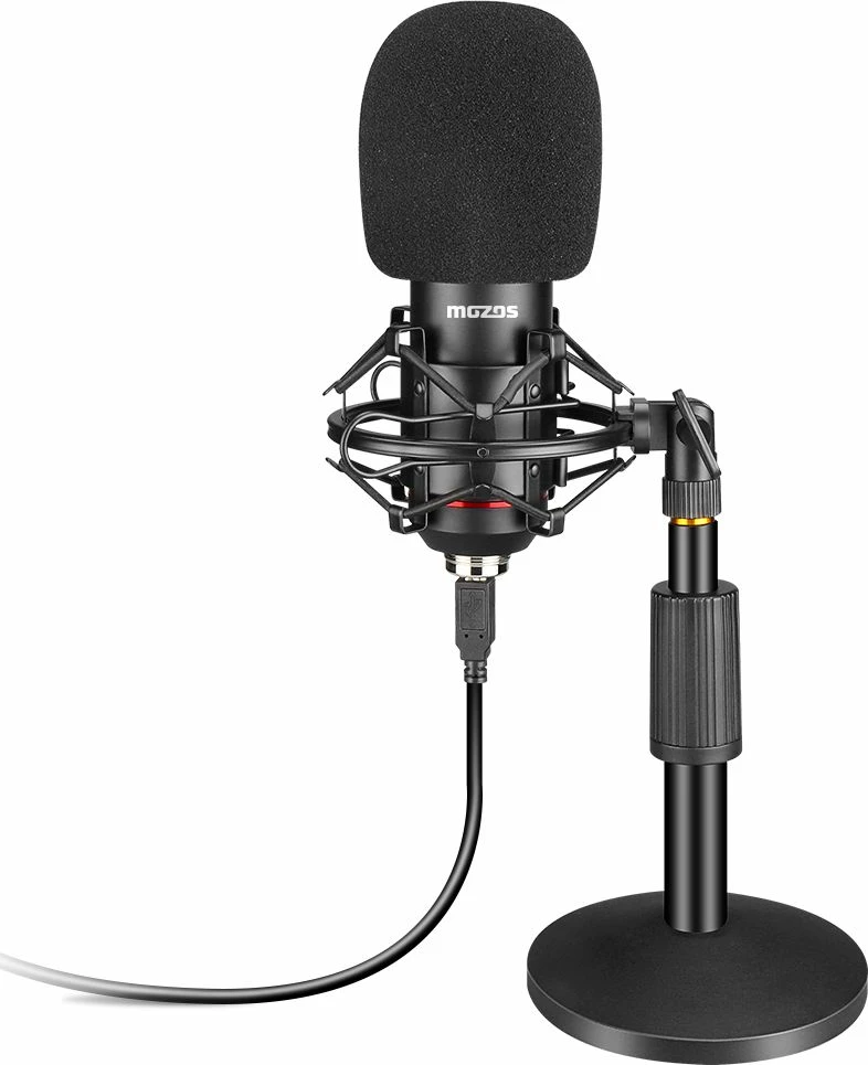 Mikrofon kondensator USB Mozos MKIT-900PRO 192kHz/24-bit cardioid, komplet me tripod dhe pop filter, i zi