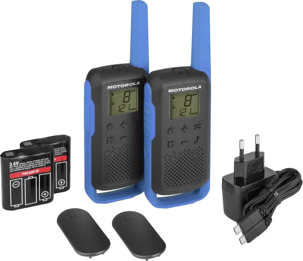 Walkie-talkie Motorola T62M, PMR446, 16 kanale, deri 10 km, set 2 copë, kaltër