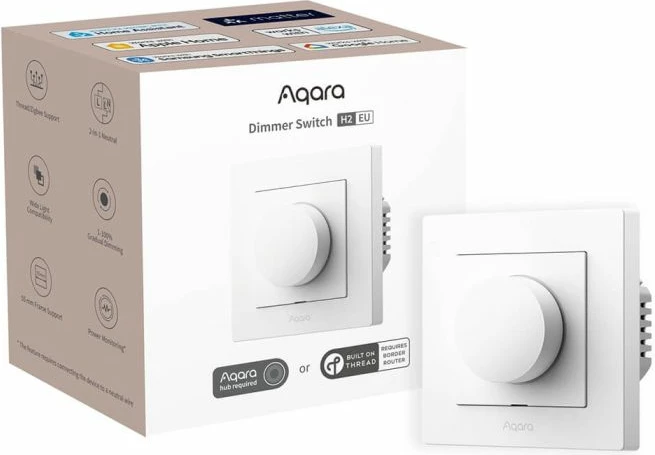 Ndërprerës dimer smart Aqara Dimmer Switch H2 KD-R01D-W, Matter/Thread+Zigbee, monitorim energjie, i bardhë, 1 copë