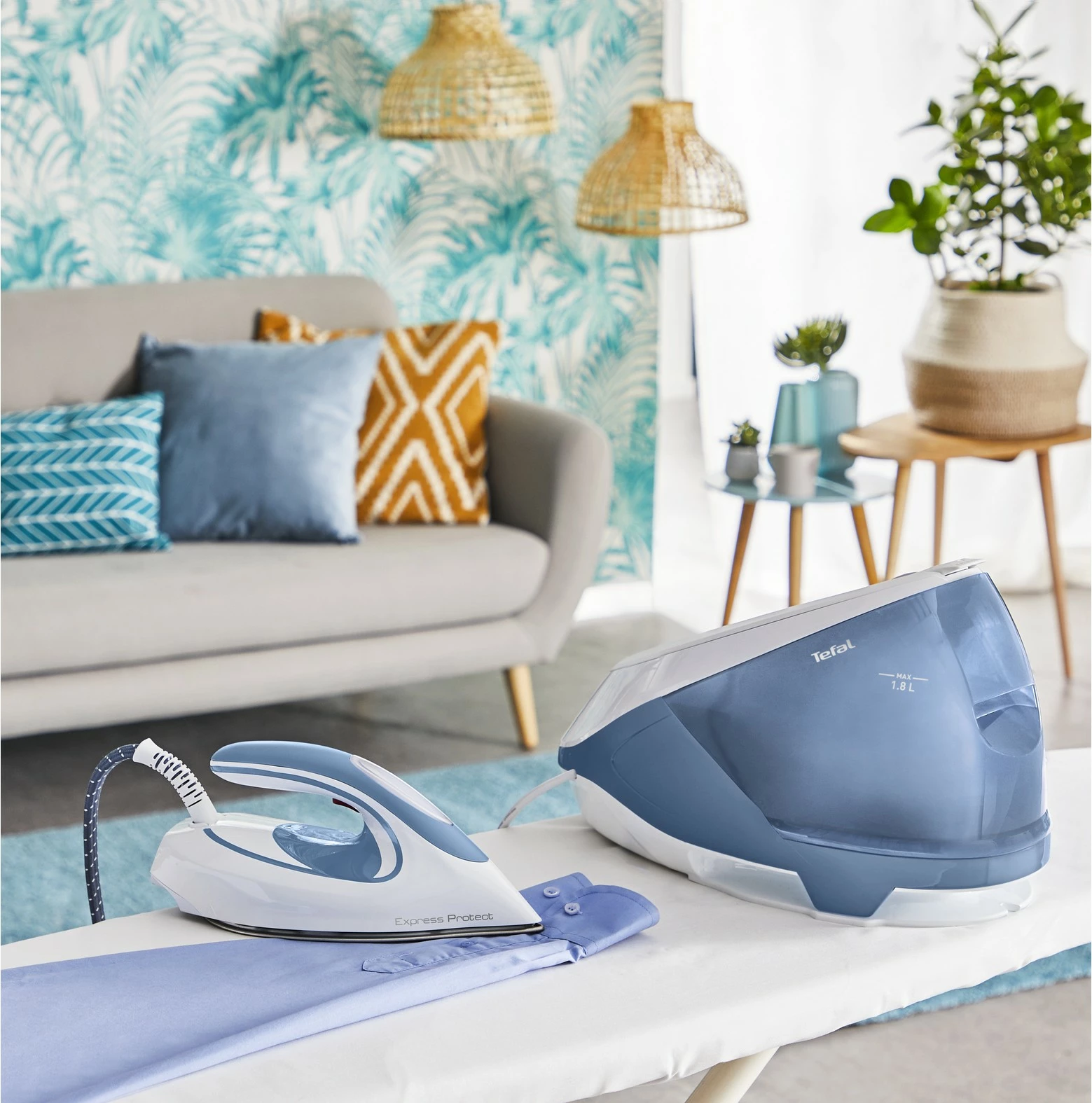 Hekur Tefal Express Protect SV9202, 2800 W, 1.8 L, Bardhë, Kaltër