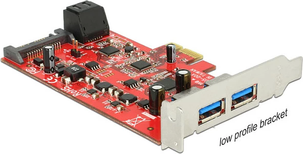 Kartelë zgjerimi PCIe DeLOCK U3S6, 2x USB 3.0 + SATA3, e kuqe