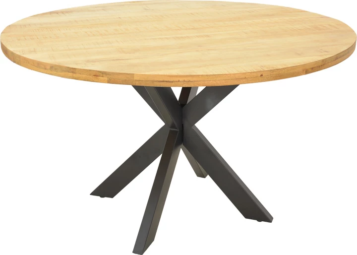 Tavolinë Royalty, dru mango i fortë, 4cm, ngjyrë natyrale, këmbë metalike të zeza, D130x77cm