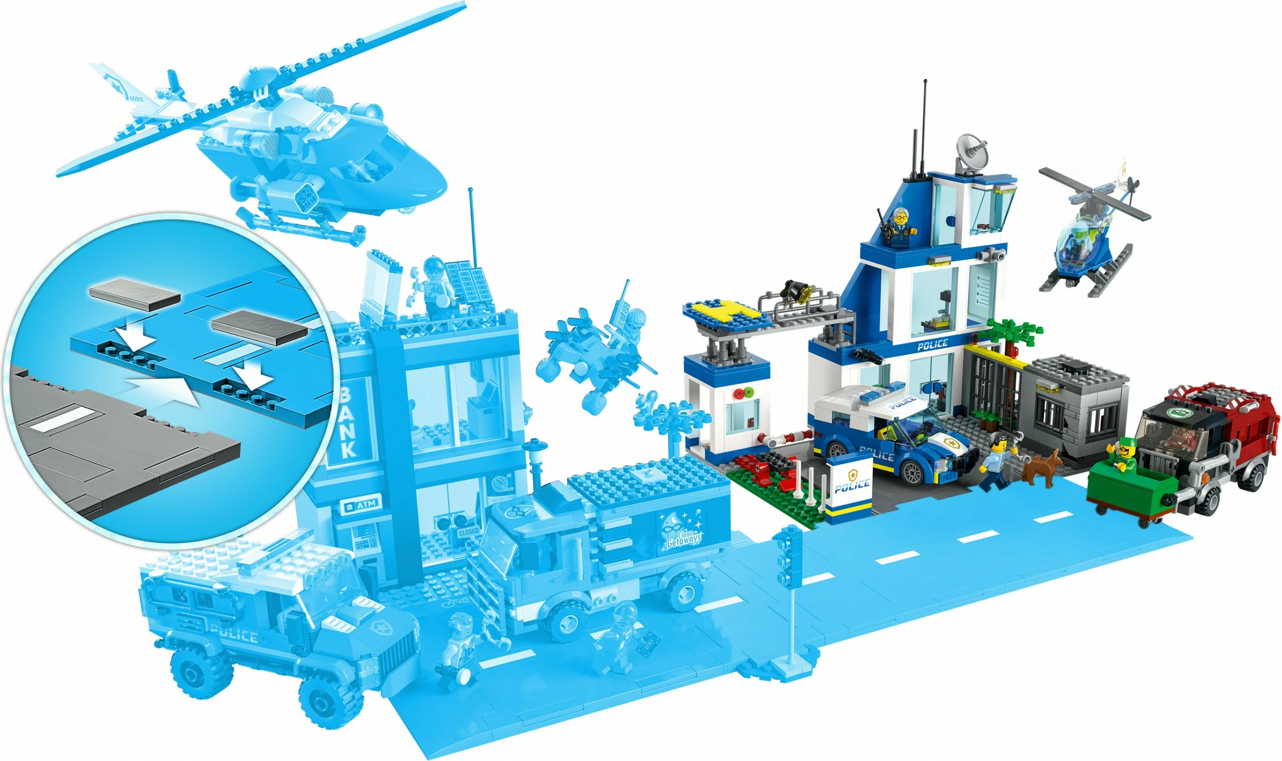 Set ndërtimi LEGO City Police Station, 668 pjesë, plastikë, shumëngjyrësh