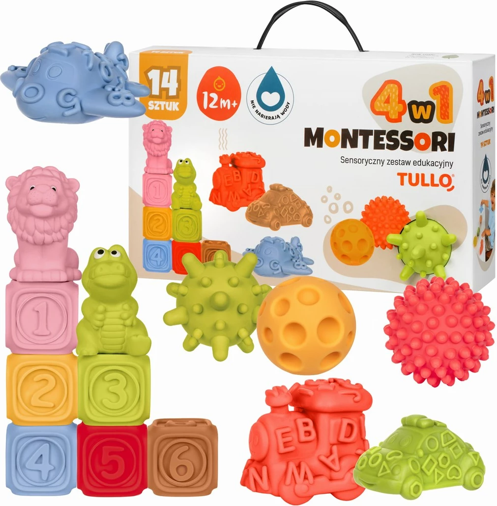 Set blloqe sensorike Tullo Montessori, 14 copë, ngjyra të përziera