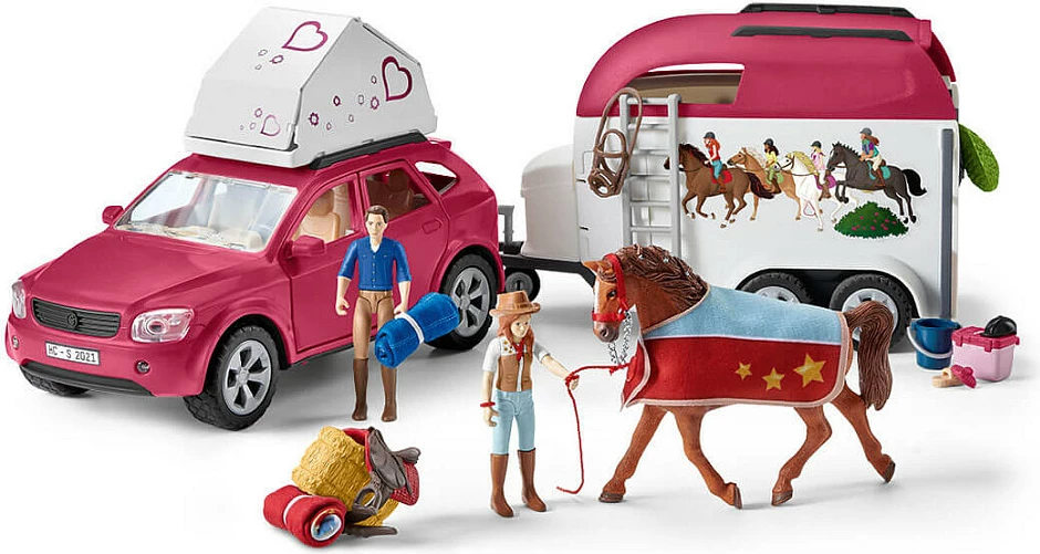 Set lodrash Schleich Horse Club 42535, SUV me rimorkio për kalë, 3 figura, rozë