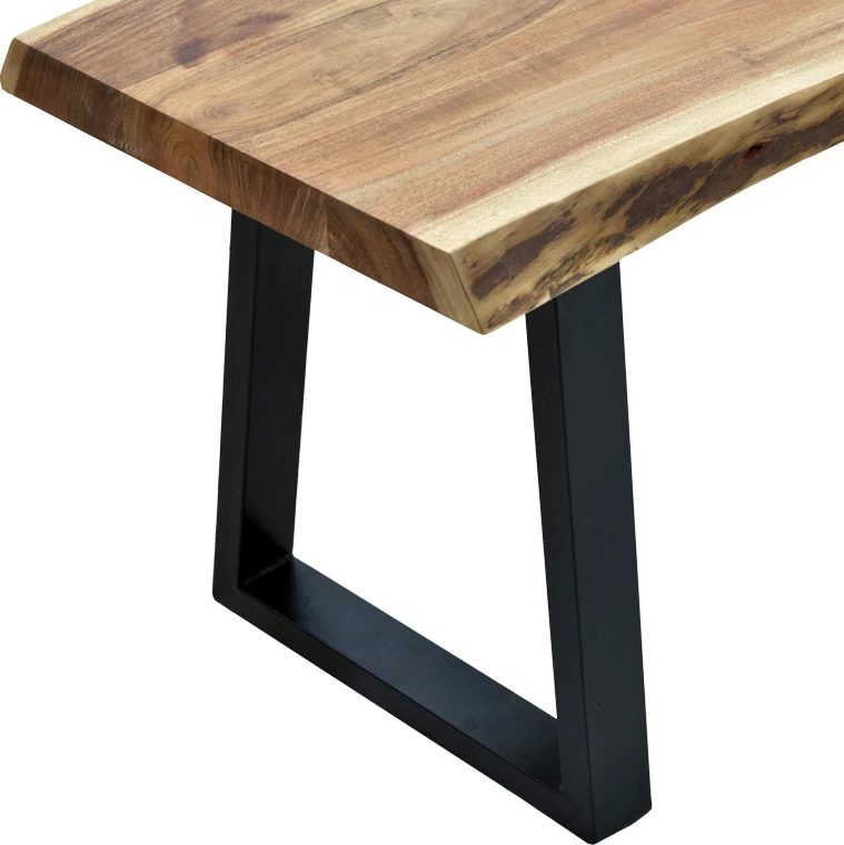 Stol Slim, dru akacie, ngjyrë natyrale, këmbë metalike të zeza, 160x40x45cm