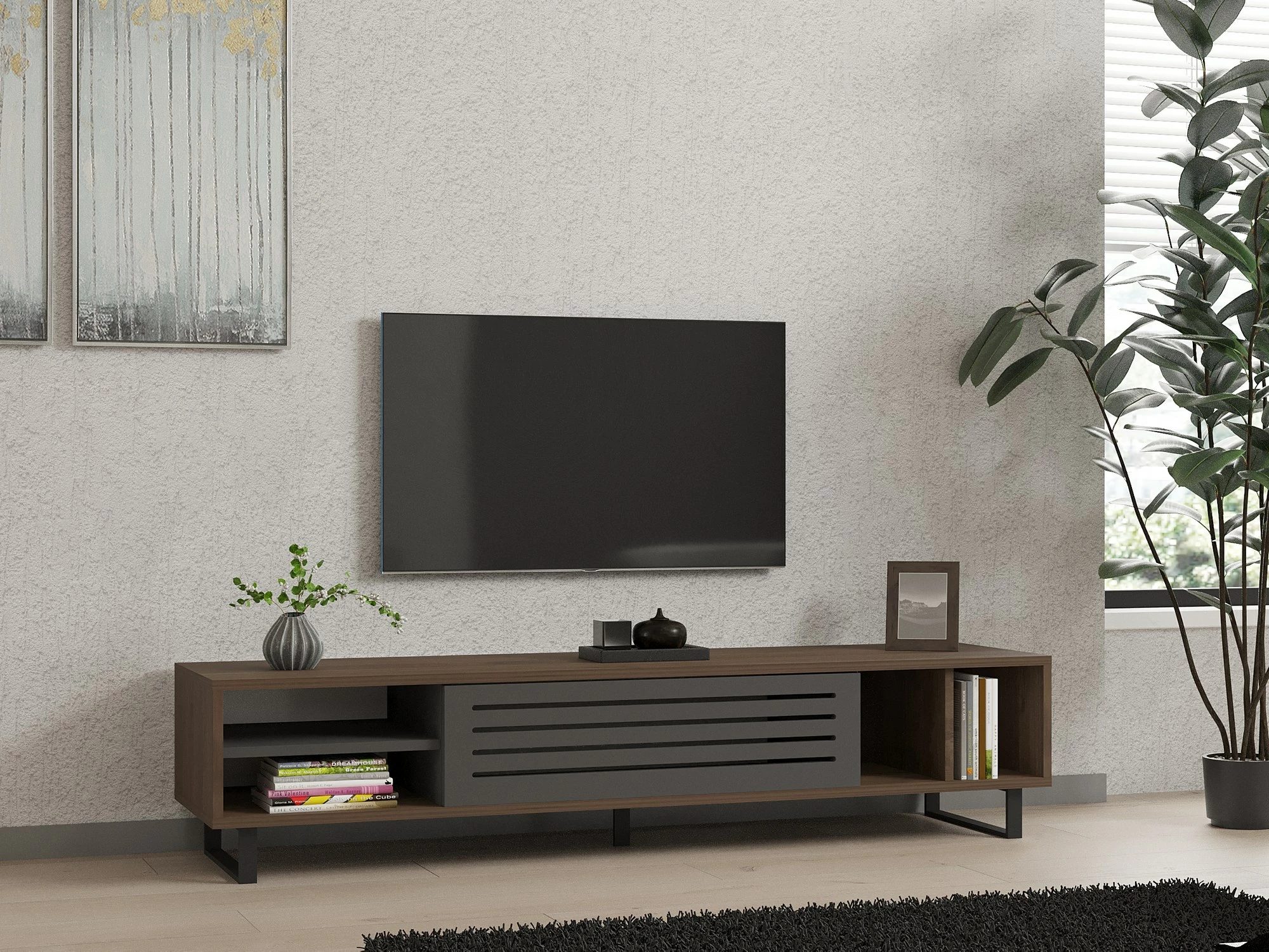 Komodë TV Skye Decor, ngjyrë arrë, antracit