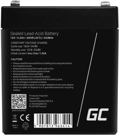 Bateri rikarikueshme AGM VRLA Green Cell AGM44 12V 4.5Ah Faston F2
