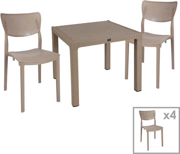 Tavolinë me karrige për terasë Explore-Ignite set 5 copë PP kapuçino 90x90x73,5cm