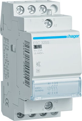 Kontaktor instalimi Hager ESC325S, 25A, 3x NO, bobinë 230V