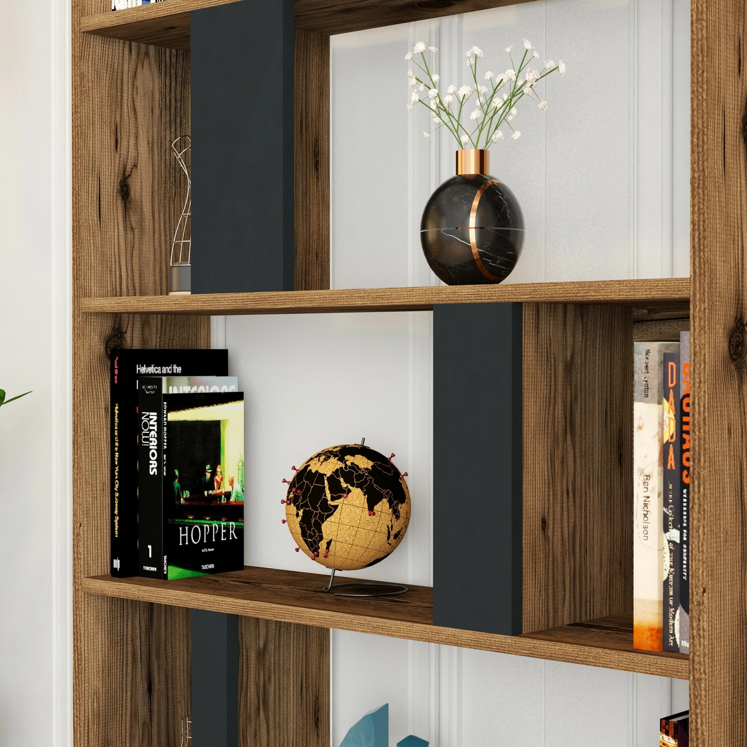 Raft librash Hanah Home, Lima, ngjyrë arre dhe antracit