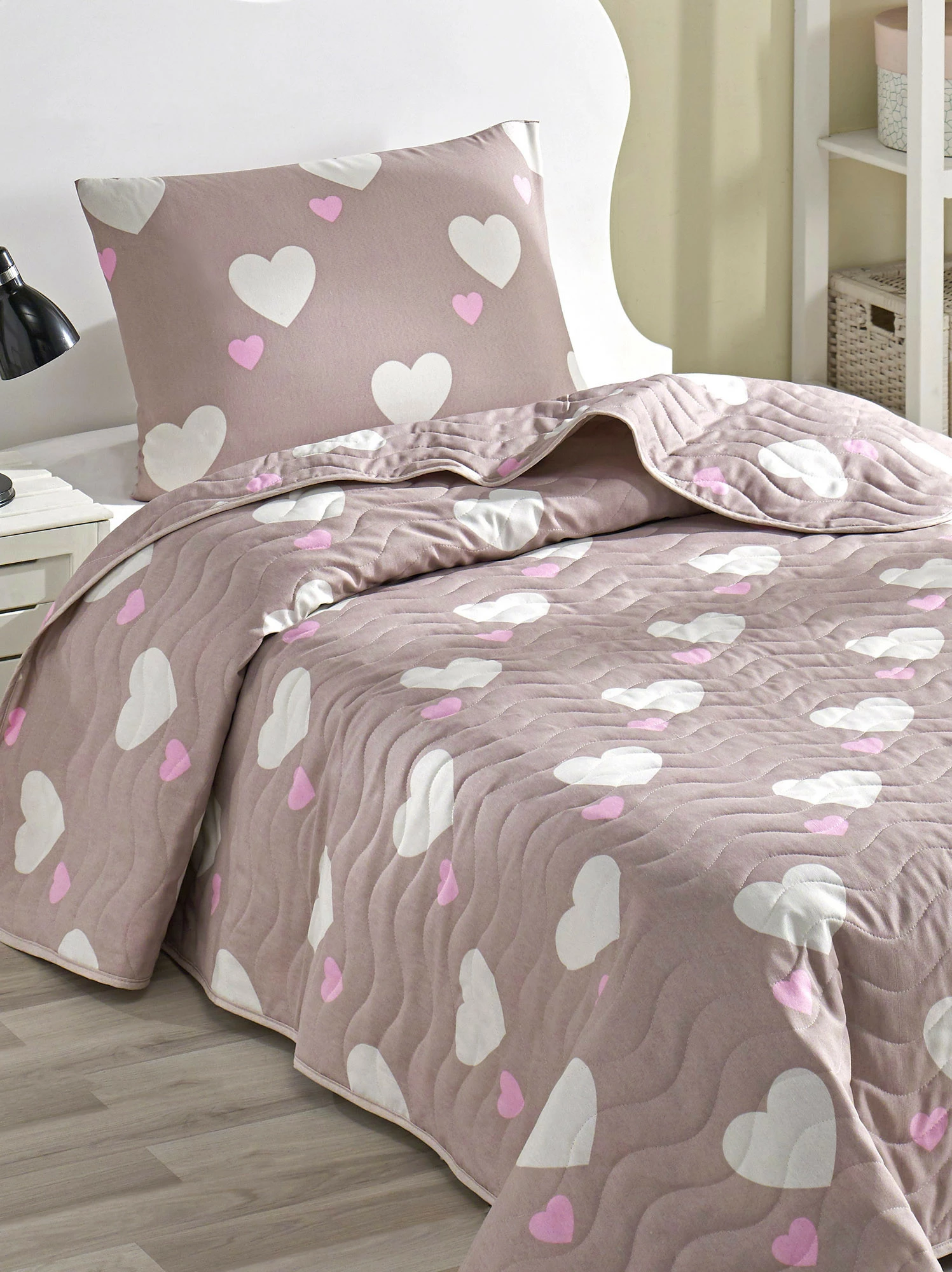 Set mbulesë krevati njëpersonëshe L'essentiel, Herz, dusty rose