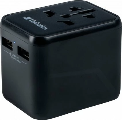 Adapter udhëtimi universal Verbatim UTA-01, 2x USB-A, 100-250V, 180+ shtete, i zi