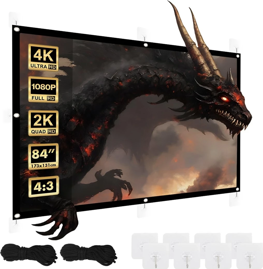 Ekran projekcioni Maclean MC-166, 84", 175x131cm, poliester, me grepa tensioni