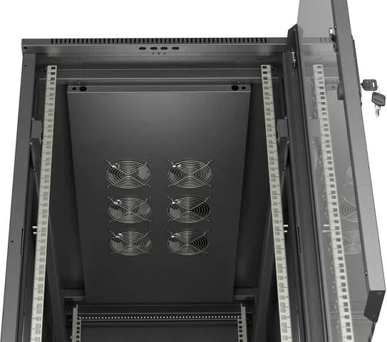 Kabinet rack LANBERG 19" 22U 600x1200, në këmbë, derë me xham, i zi