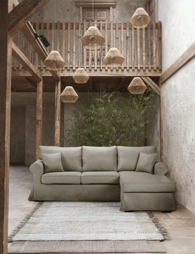 Këndare ASHLEY me mbulesë të heqshme, kafe e çelët, 236x171x91