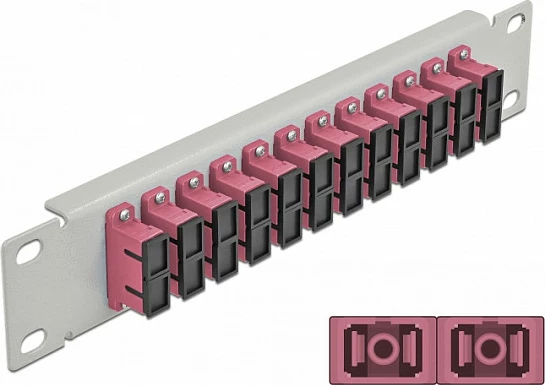 Patch panel fibër optike DeLOCK 10", 12 porta SC Duplex, 1U, gri/vjollcë