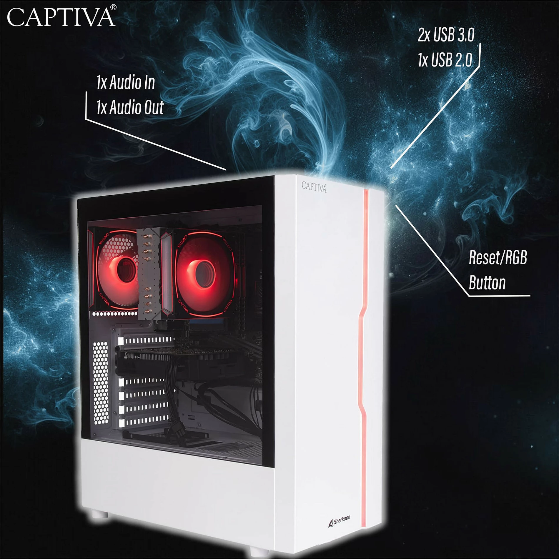Kompjuter Gaming Captiva 94169, Ryzen 7 5700X, 32GB RAM, 1TB, GeForce RTX 5060 Ti 8GB, Windows 11, i bardhë