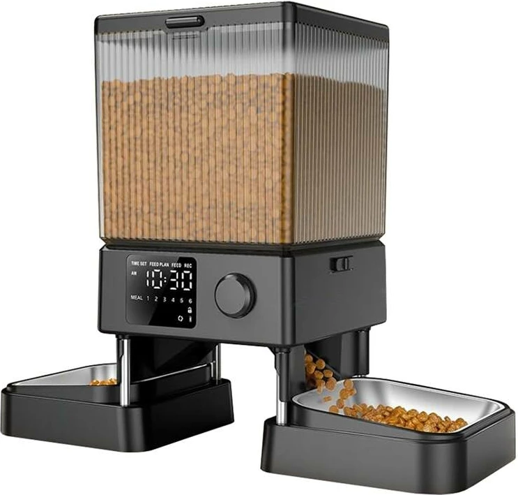 Shpërndarës automatik ushqimi për kafshë Oneisall PFD-002, për dy kafshë, i zi