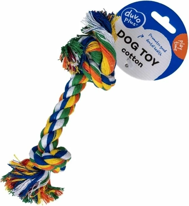 Lodër litar për qen Duvo+ Rope Toy 40 cm, pambuk, 2 nyje, shumëngjyrëshe